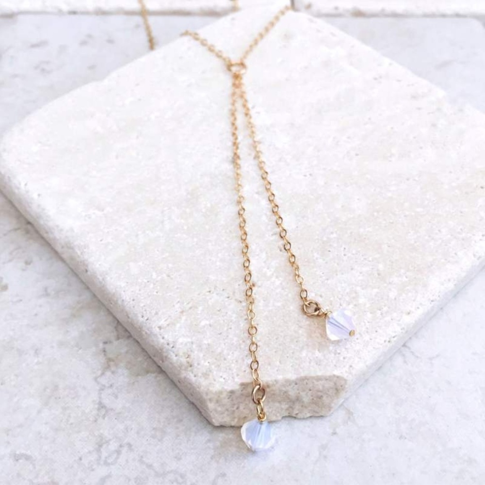 Dainty Gold Circle Chain Tassels Lariat Necklace - Picture 3 of 4
